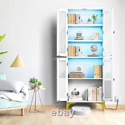 65 inch Storage Cabinet with LED Lights Tall Display Cabinet Bookcase with Doors