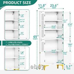 65 inch Storage Cabinet with LED Lights Tall Display Cabinet Bookcase with Doors