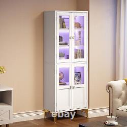 65 inch Storage Cabinet with LED Lights Tall Display Cabinet Bookcase with Doors