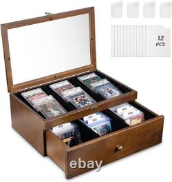 70+ Graded Card Storage Box with Custom Drawer, Wood Storage Display Case wit