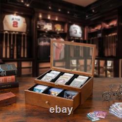 70+ Graded Card Storage Box with Custom Drawer, Wood Storage Display Case wit