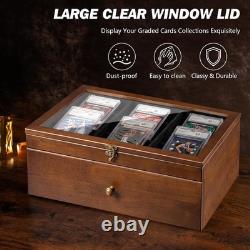 70+ Graded Card Storage Box with Custom Drawer, Wood Storage Display Case wit