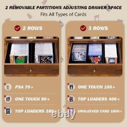 70+ Graded Card Storage Box with Custom Drawer, Wood Storage Display Case wit