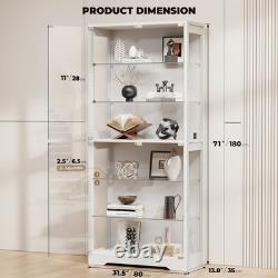 71 6-Tier Glass Display Case Curio Cabinet with LED Lights & Adjustable Shelves