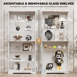 71 6-Tier Glass Display Case Curio Cabinet with LED Lights & Adjustable Shelves