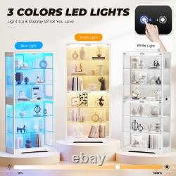 71 6-Tier Glass Display Case Curio Cabinet with LED Lights & Adjustable Shelves
