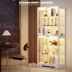 71 6-Tier Glass Display Case Curio Cabinet with LED Lights & Adjustable Shelves