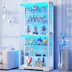 71 6-Tier Glass Display Case Curio Cabinet with LED Lights & Adjustable Shelves