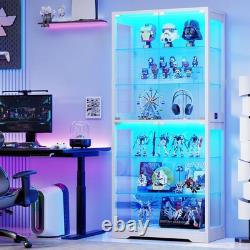 71 6-Tier Glass Display Case Curio Cabinet with LED Lights & Adjustable Shelves
