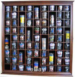 71 Shot Glass Display Case Wall Storage Cabinet Shadow Box, SC08-WALN