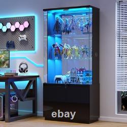 71 Tall Display Cabinet with Drawer, Curio Cabinet with Glass Doors & LED Light