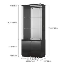 71 Tall Display Cabinet with Drawer, Curio Cabinet with Glass Doors & LED Light