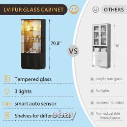 71 Tall Display Cabinet with Drawer, Curio Cabinet with Glass Doors & LED Light 71 Tall Display Cabinet with Drawer, Curio Cabinet with Glass Doors & LED Light
