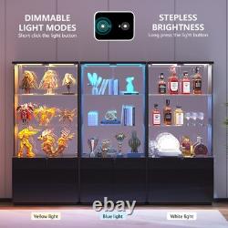 71 Tall Display Cabinet with Drawer, Curio Cabinet with Glass Doors & LED Light