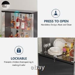 71 Tall Display Cabinet with Drawer, Curio Cabinet with Glass Doors & LED Light