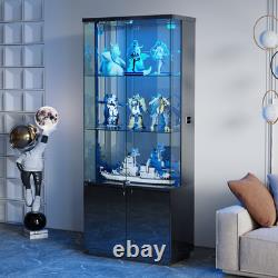71 Tall Display Cabinet with Drawer, Curio Cabinet with Glass Doors & LED Light