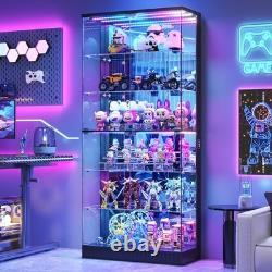 71 Tall Display Cabinet with Glass Doors, 6-Tier Glass Display Case with RGB Lights
