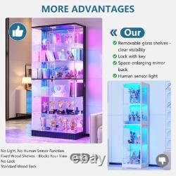 71 Tall Display Cabinet with Glass Doors, 6-Tier Glass Display Case with RGB Lights
