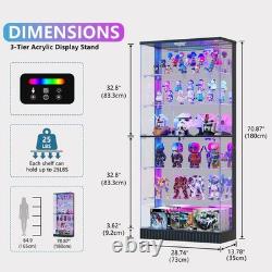 71 Tall Display Cabinet with Glass Doors, 6-Tier Glass Display Case with RGB Lights