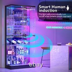 71 Tall Display Cabinet with Glass Doors, 6-Tier Glass Display Case with RGB Lights