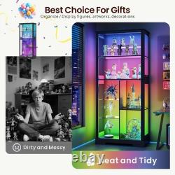 71 Tall Glass Cabinet Display Case with RGB Lights and Doors for Collectibles