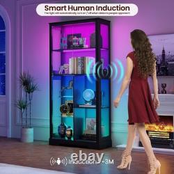 71 Tall Glass Cabinet Display Case with RGB Lights and Doors for Collectibles