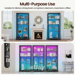 71 Tall Glass Cabinet Display Case with RGB Lights and Doors for Collectibles