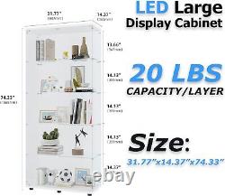 74H 5-Shelf Glass Display Cabinet with 2 Door, Collection Display Case Bookshelf