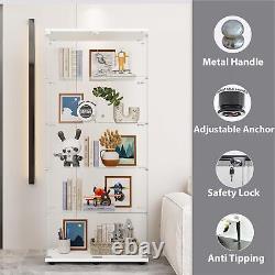 74H 5-Shelf Glass Display Cabinet with 2 Door, Collection Display Case Bookshelf