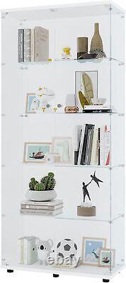 74H 5-Shelf Glass Display Cabinet with 2 Door, Collection Display Case Bookshelf