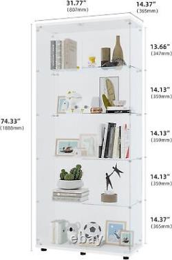 74H 5-Shelf Glass Display Cabinet with 2 Door, Collection Display Case Bookshelf