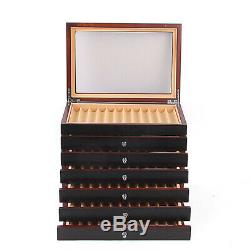 78 Slots Fountain Pen Wood Display Case Holder Storage Collector Organizer Box