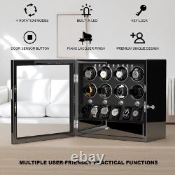 8+6 Automatic Watch Winder with Storage Display Case Box LED Jewelry Drawer New