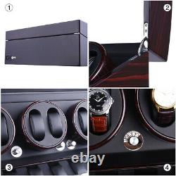 8+9 Auto Rotation Watch Winder Ebony Wood Black Leather Display Box Storage Case