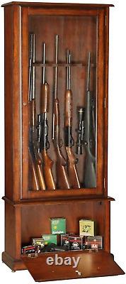 8 Gun Wooden Display Case Cabinet for 52 Shotguns Rifles Storage Tempered Glass