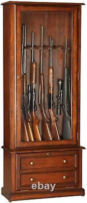 8 Gun Wooden Display Case Cabinet for 52 Shotguns Rifles Storage Tempered Glass