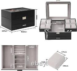 8 Slot Watch Box Display Case for Men Sunglass Ring Jewelry Storage Organizer