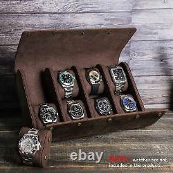8 Slots Leather Watch Roll Display Box Travel Case Wrist Watches Storage Pouch