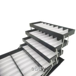 80 Pairs Foldable Eyeglasses Storage Cabinet Display Case with Lock PU Leather
