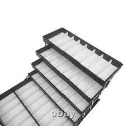 80 Pairs Foldable Eyeglasses Storage Cabinet Display Case with Lock PU Leather