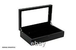 9 Slot Men LED Satin Black Watch Box Display Case Organizer Storage Glass