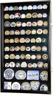 90 Challenge Coin Display Case Adjustable Black Military Cabinet Wood Shadow Box