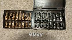 ANRI King Arthur metal chess set in wooden storage/display case HEAVY