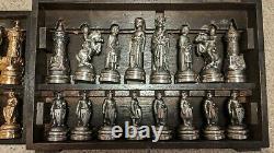 ANRI King Arthur metal chess set in wooden storage/display case HEAVY