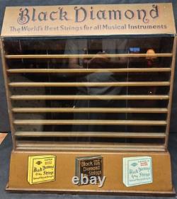 ANTIQUE ADVERTISING DISPLAY CASE Store Countertop Black Diamond Music Strings