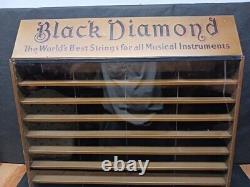 ANTIQUE ADVERTISING DISPLAY CASE Store Countertop Black Diamond Music Strings