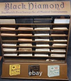 ANTIQUE ADVERTISING DISPLAY CASE Store Countertop Black Diamond Music Strings