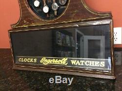 ANTIQUE INGERSOLL Advertising Watch Clock Store Counter Display Case RARE
