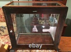 ANTIQUE OAK & GLASS STORE COUNTER TOP DISPLAY CASE FULL VIEW WithREAR OPENING DOOR