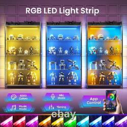 AODK Display Case with LED Lights, Display Cabinet with Glass Storage Shelves, 4
